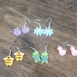 Colorful Animal and Flower Earrings Set NEW